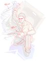 Concept art of Solid Snake originally drawn by linkandorf. Note his middle finger on the trigger (Art by SmokyThrill77).