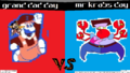 A prototype VS screen for King for a Day Tournament matching Grand Dad against Mr. Krabs.